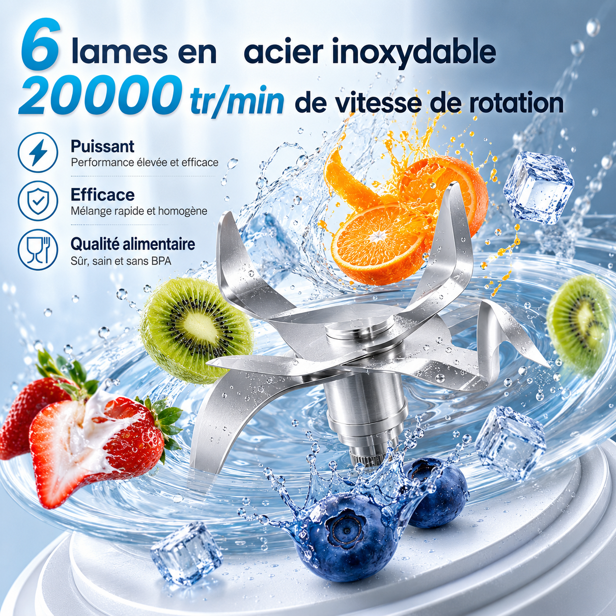 Mixeur Portatif 600ml – Blender Rechargeable à 6 Lames en Acier Inoxydable