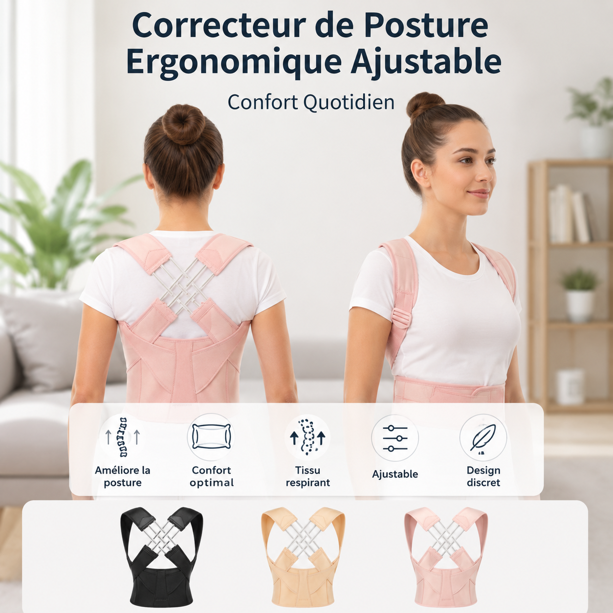 Correcteur de Posture Ergonomique Ajustable – Confort Quotidien